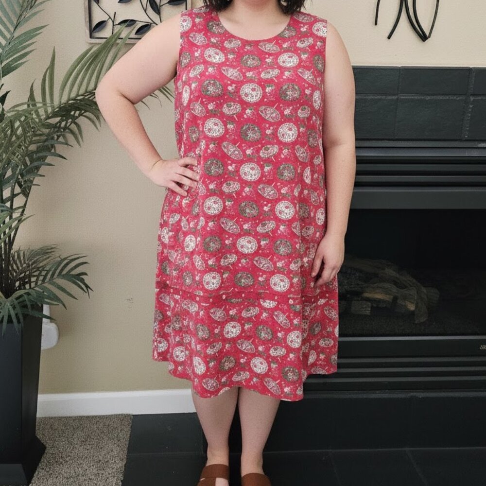 April Cornell sz XL Parasol / Umbrella print tie back midi dress with cute trim
